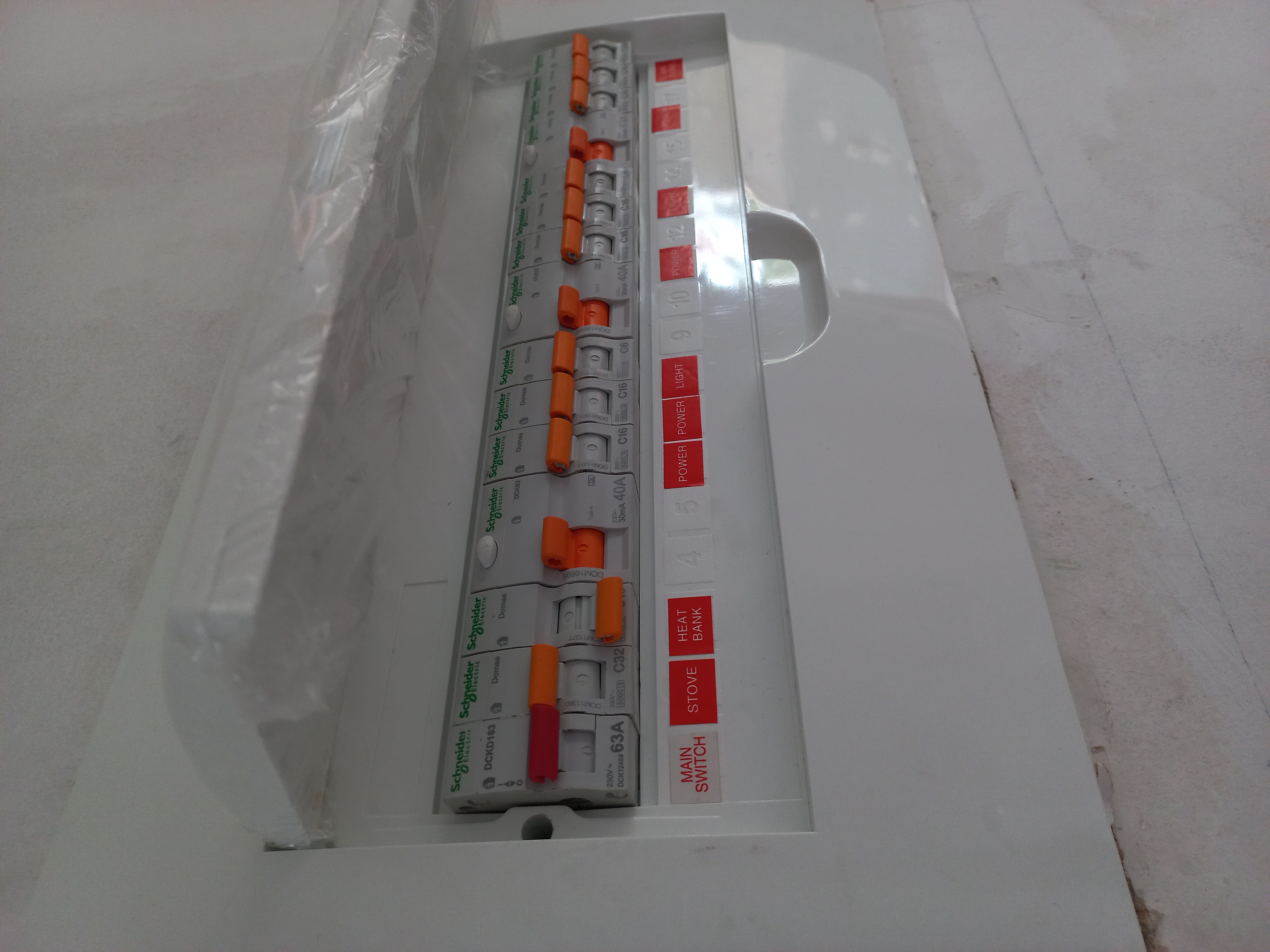 A modern, safe electrical switchboard with circuit breakers